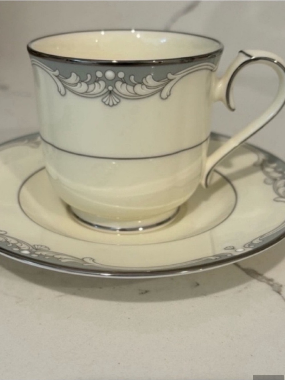 Vintage Noritake Cousteau Bone China Teacup and Saucer Set Off White Grey Japan - Picture 3 of 11